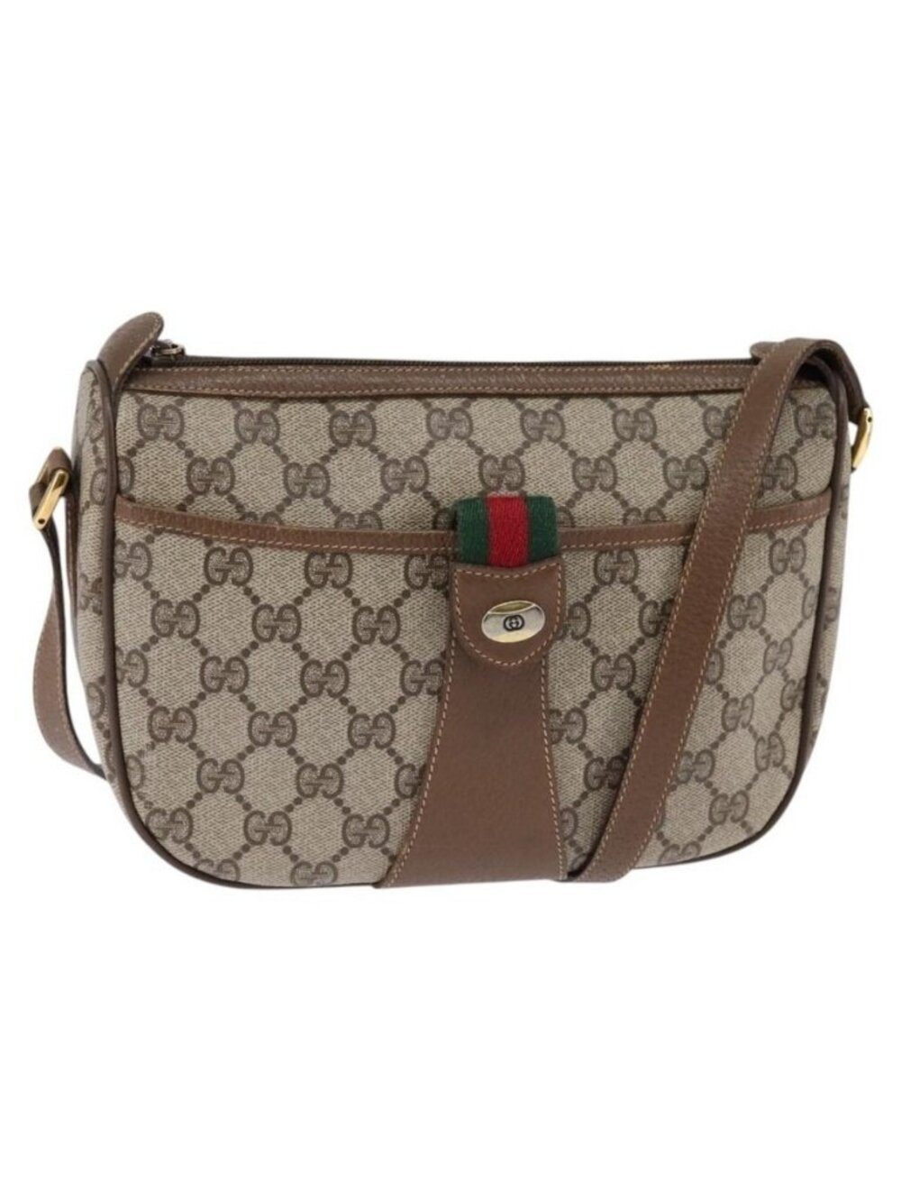 Authentic GUCCI GG Supreme Web Sherry Line Shoulder Bag PVC Beige 56 02 032